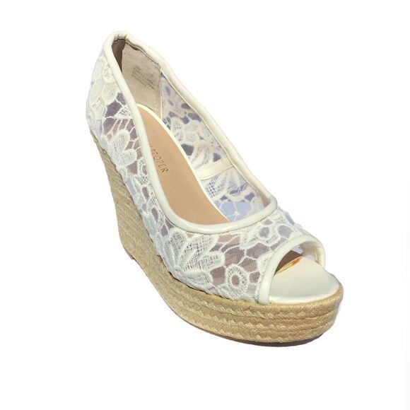 Boston Proper Shoes Peep Toe Wedges White Crochet Wedges Size 10 - Picture 1 of 9